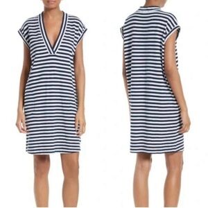 ATM Anthony Thomas T-shirt Dress Striped Knit  Dress VNeck Pockets Cotton Medium